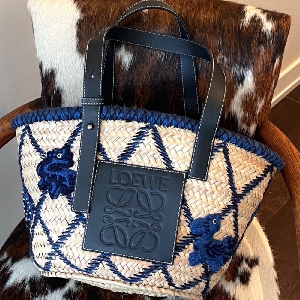 Loewe Navy and Cream Basket Tote